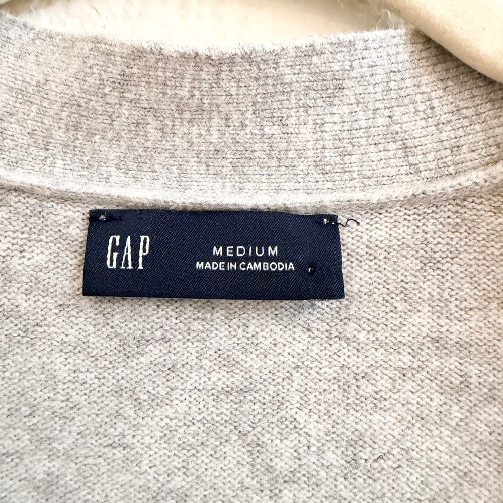 GAP Mens Cardigan Sweater Medium Gray Cotton Nylon Button Front V-Neck Pockets - Picture 10 of 14